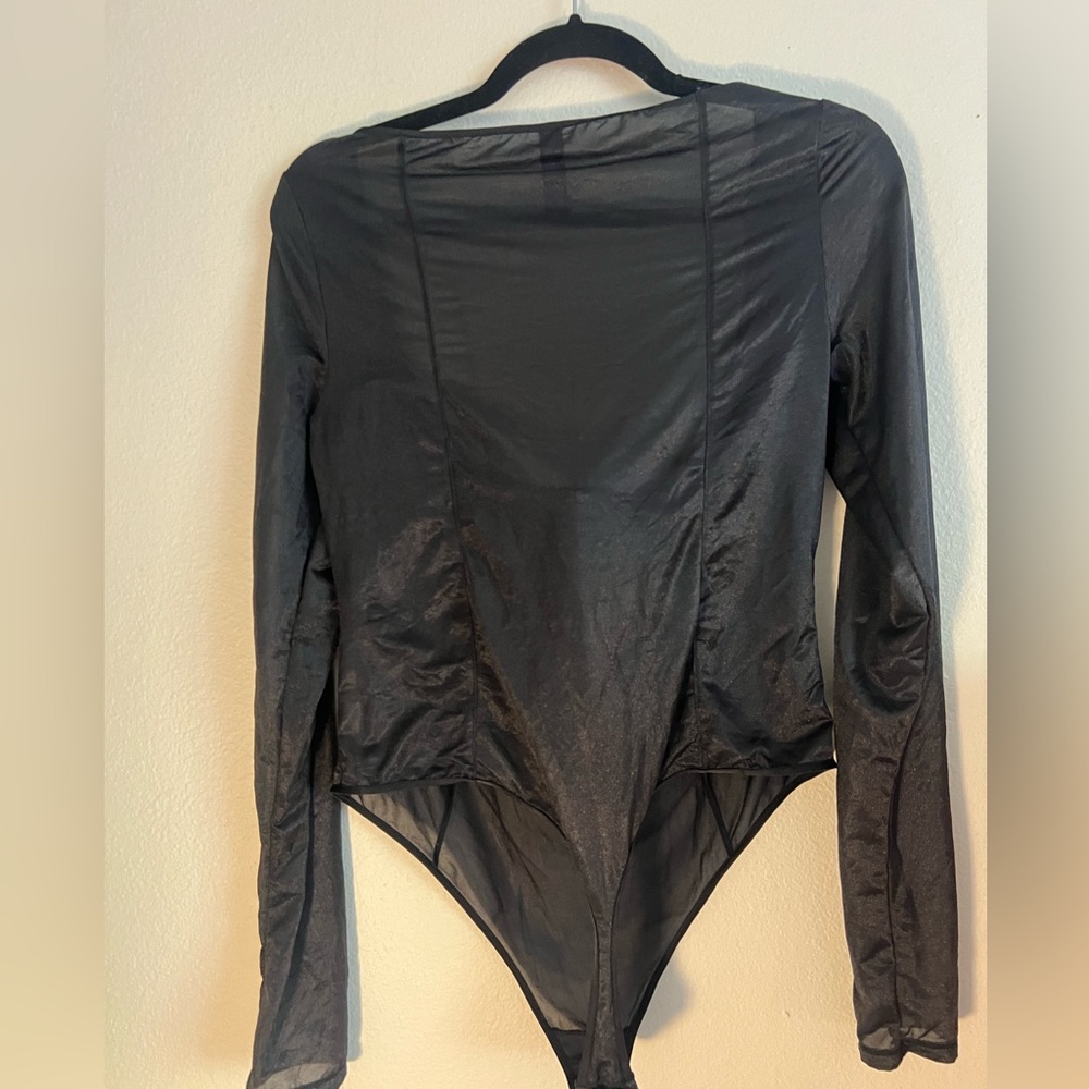 SKIMS Sheer Black Long Sleeve Bodysuit - Picture 3 of 5